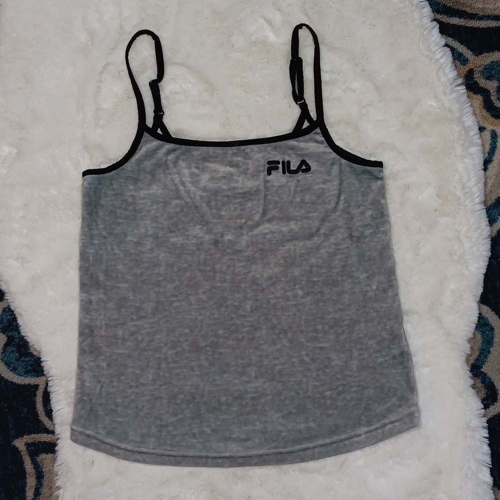 Fila vintage gray velvet athletic casual tank top Women's sz medium
